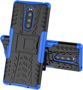Sony Xperia 1 Hoesje - Mobigear - Tire Serie - Hard Kunststof Backcover - Zwart / Blauw - Hoesje Geschikt Voor Sony Xperia 1