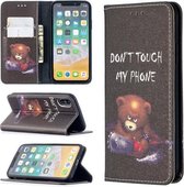 Gekleurde tekening patroon onzichtbare magnetische horizontale flip PU lederen tas met houder & kaartsleuven & portemonnee voor iPhone X / XS (beer)