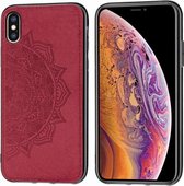 Voor iPhone XS & X Reliëf Mandala-patroon PC + TPU + stoffen telefoonhoes met draagkoord & magnetisch (rood)