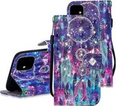 3D Diamond Encrusted Painting Pattern Gekleurde tekening Horizontale Flip PU lederen hoes met houder & kaartsleuven & portemonnee voor iPhone 12/12 Pro (Starry Wind Chime)