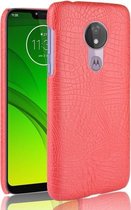 Schokbestendig Crocodile Texture PC + PU-hoesje voor Motorola Moto G7 Power (rood)