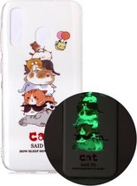 Voor Samsung Galaxy A20 Lichtgevende TPU zachte beschermhoes (katten)