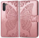 Butterfly Love Flowers Embossing Horizontale Flip Leather Case Voor Galaxy Note 10 met Houder & Kaartsleuven & Portemonnee & Lanyard (Rose goud)