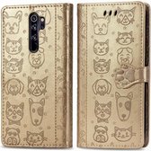 Voor Geschikt voor Xiaomi redmi note 8 pro schattige kat en hond reliëf horizontale flip pu lederen tas met houder / kaartsleuf / portemonnee / lanyard (goud)