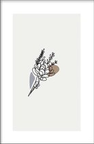 Walljar - Flower Line Art - Muurdecoratie - Poster met lijst
