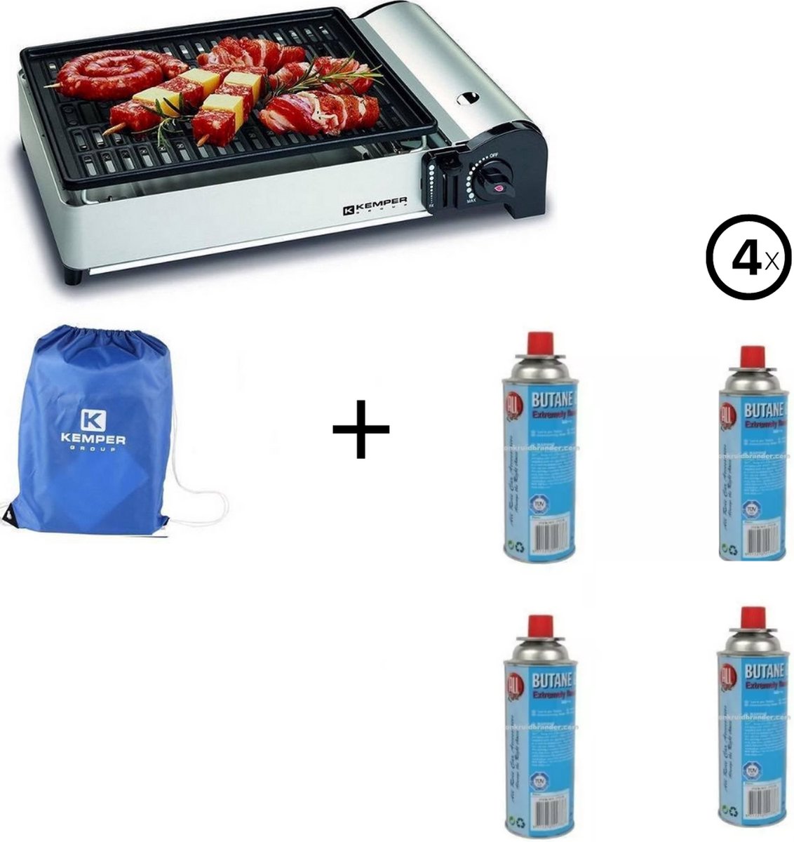 Kemper draagbare smart gas barbecue Tafelbarbecue Campingkooktoestel + Incl. 4 Gasflessen/Gasbussen - 227 gram