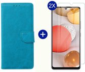 BixB Samsung A42 5G hoesje - Met 2x screenprotector / tempered glass - Book Case Wallet - Turquoise