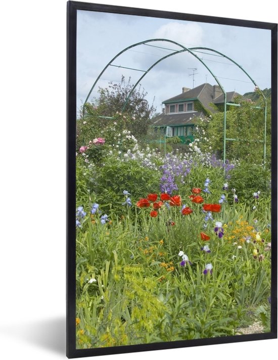 Fotolijst incl. Poster - Huis van Monet met kleurrijke bloemen in de tuin in het Franse Giverny - 40x60 cm - Posterlijst