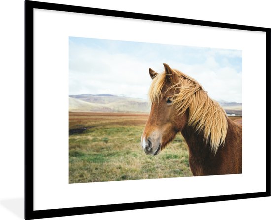 Fotolijst incl. Poster - Paard - Natuur - IJsland - 120x80 cm - Posterlijst