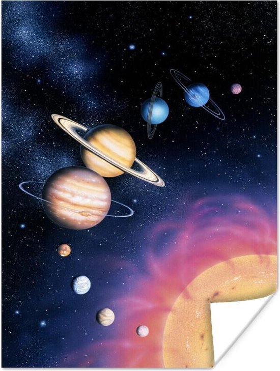 Poster Illustratie van het zonnestelsel - 90x120 cm