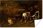 Poster Jachthonden met dode haas - Schilderij van Gustave Courbet - 60x40 cm