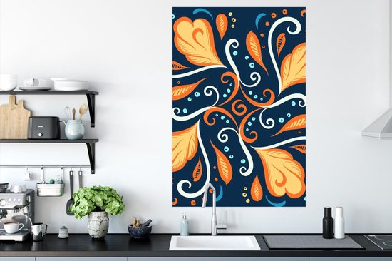 Motif carré et abstrait de plumes avec des boucles et des points sur fond sombre 80x120 cm