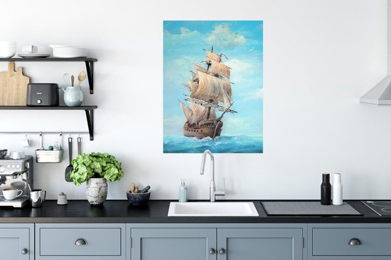 Poster Dessin d'enfant d'un bateau pirate - 60x80 cm