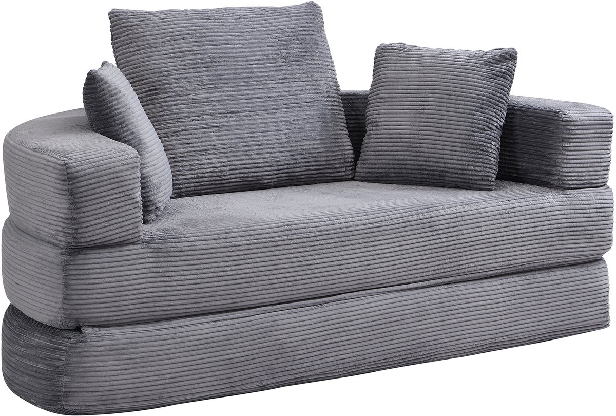 Veelzijdig vrijstaand opklapbaar slaapbankbed (Boneless Bank) – Ovaal bed met kussens, modulaire bank, katoenen fluweel stoffen bekleding (173 x 176 cm), geschikt voor appartementen, woonkamer, slaapkamer-grijs