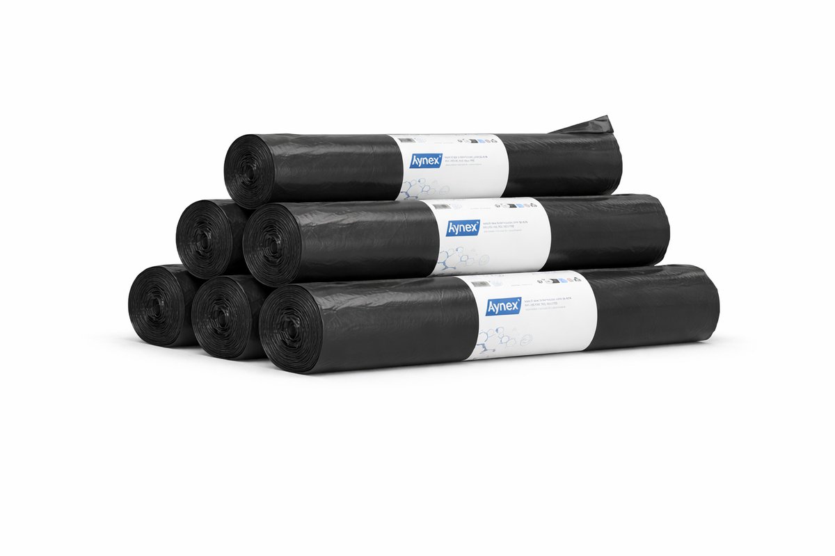 Hynex Vuilniszak 60 liter - 120 stuks - Afvalzakken - Vuilzakken - Pedaalemmerzakken - Gerecycled LDPE - 60 x 80 cm - Set van 6 rollen x 20 stuks - Zwart