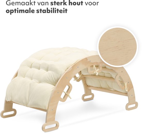 Deryan Houten Klimboog Inclusief Kussen - Klimbrug -Montessori Klimrek - Naturel Hout - Kinderspeelgoed van Merkloos — afbeelding 2