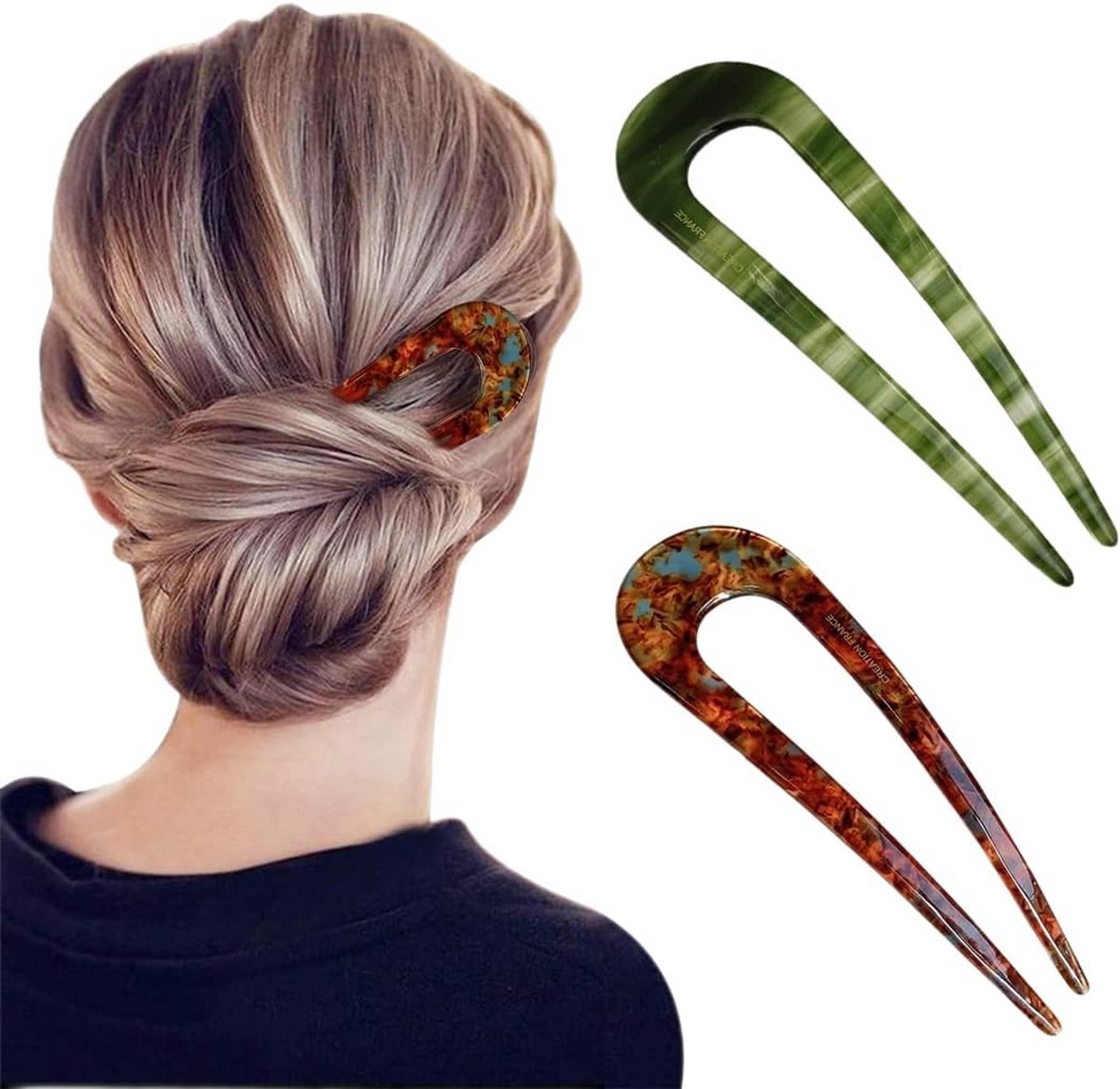 U-vormige Haarspeld Vintage Golvend Schildpadschaal voor Franse Knot