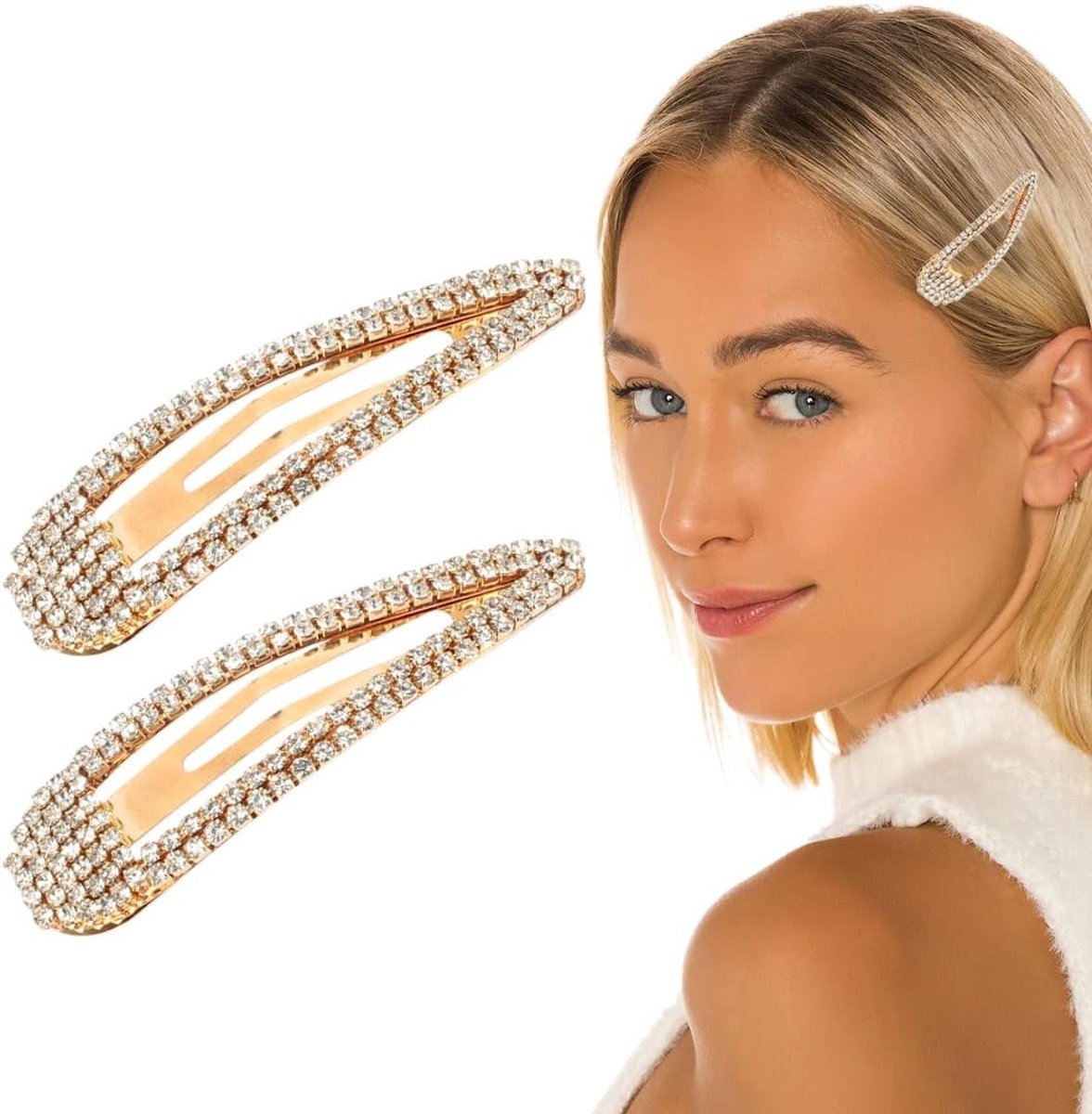 2 Pieces Snap Closure Haarclips - Rhinestone Haaraccessoires - Gouden Shiny Clips