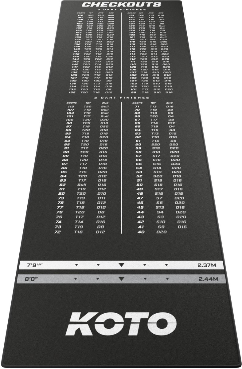 KOTO - Carpet Checkout Dartmat - Zwart -285 x 80 cm - Score Indicator - Antislip