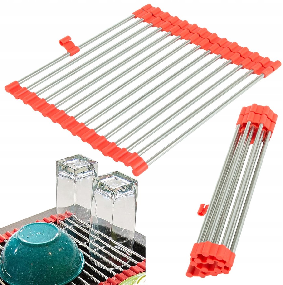 Zwijbare Afdruiprek voor Spoelbak & Oven - Rood