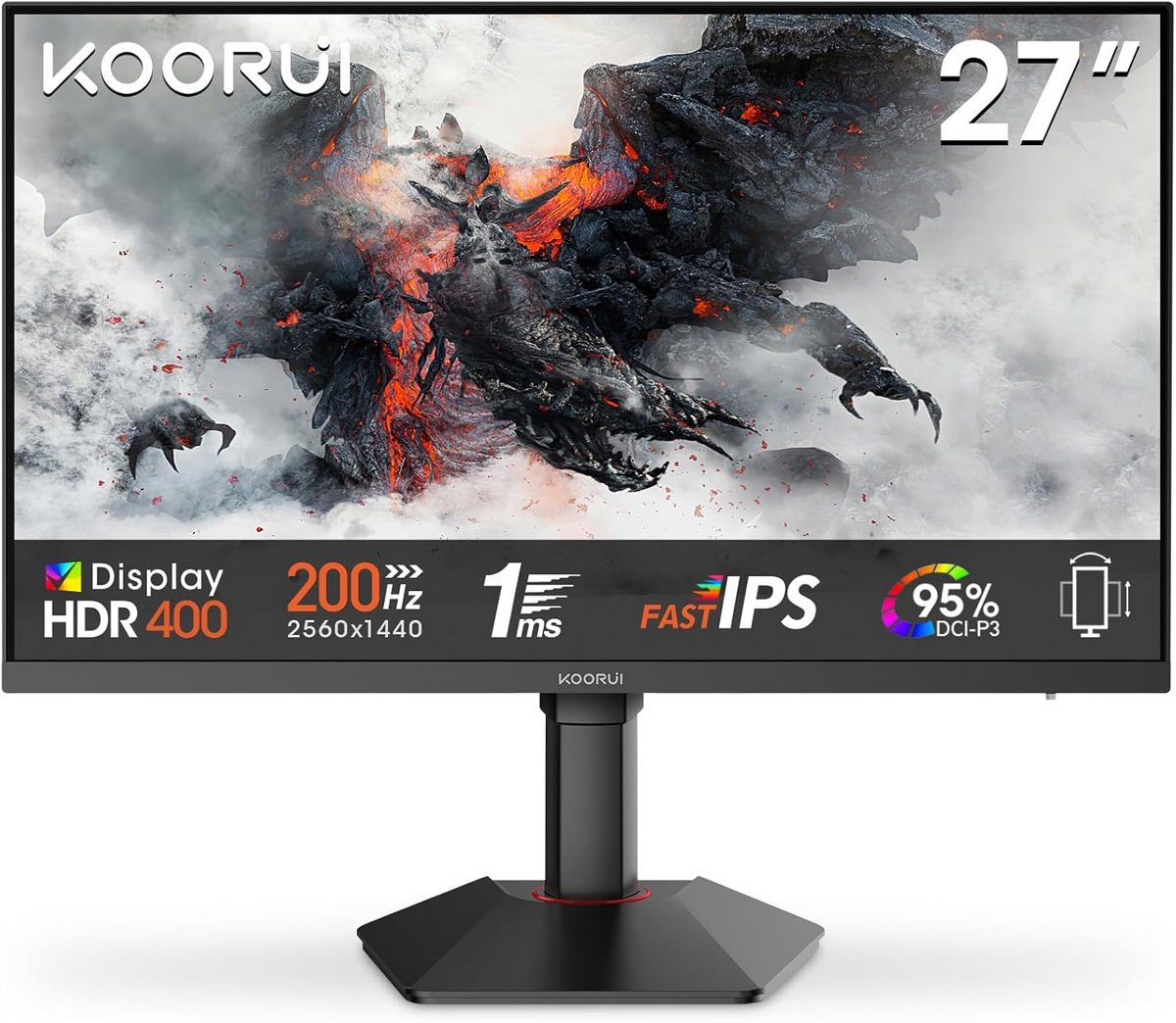 27 Inch QHD Gaming Monitor 200Hz IPS 1ms Adaptive Sync In hoogte Verstelbaar