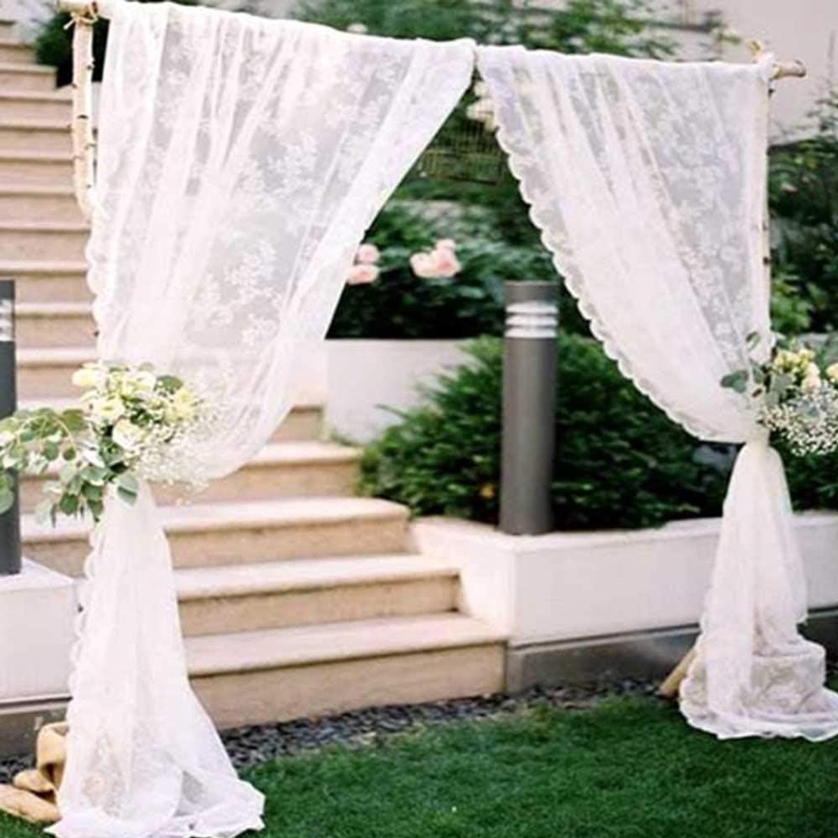 Klassiek wit tafelkleed voor bruiloften en decoratie - oudroze geborduurde loper - 150 x 300 cm