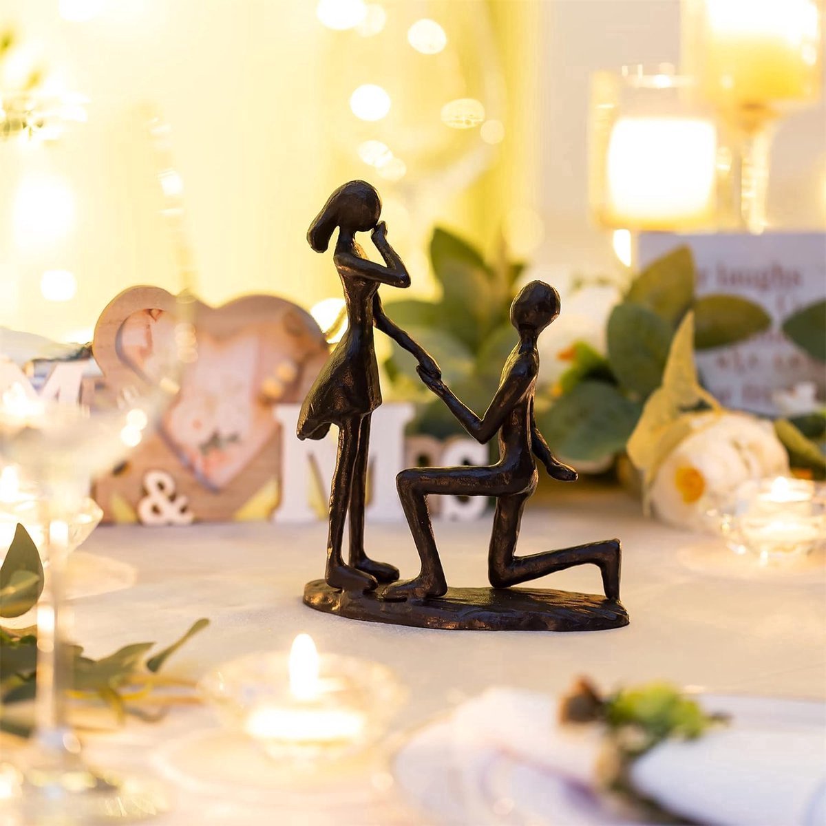 Stunq® IJzeren voorstellen huwelijksfiguren voor tafel - vintage metalen paar beeldje zwart schattige romantische sculpturen Orament 6 jaar jubileum cadeau voor je vrouw, vriendin, bruid, koppels liefhebber