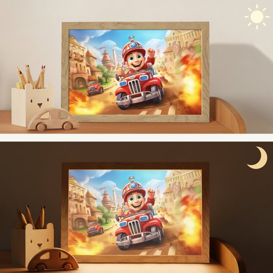 Nachtlampje 30x20 cm - Kinder lamp - Brandweer - Jongens - Kinderen - Auto - Tafellamp kinderkamer - Slaapkamer lamp - Bedlamp kinderen - Kinderlampje stopcontact - Wandlamp babykamer - Nachtlampjes van Merkloos — afbeelding 4