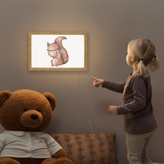 Nachtlampje 30x20 cm - Kinder lamp - Eekhoorn - Dier - Bosdieren - Bruin - Tafellamp kinderkamer - Slaapkamer lamp - Bedlamp kinderen - Kinderlampje stopcontact - Wandlamp babykamer - Nachtlampjes van Merkloos — afbeelding 5