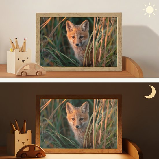 Nachtlampje 30x20 cm - Kinder lamp - Vos - Oranje - Gras - Tafellamp kinderkamer - Slaapkamer lamp - Bedlamp kinderen - Kinderlampje stopcontact - Wandlamp babykamer - Nachtlampjes van Merkloos — afbeelding 4