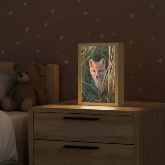 Nachtlampje 20x30 cm - Kinder lamp - Vos - Oranje - Gras - Tafellamp kinderkamer - Slaapkamer lamp - Bedlamp kinderen - Kinderlampje stopcontact - Wandlamp babykamer - Nachtlampjes van Merkloos — afbeelding 2