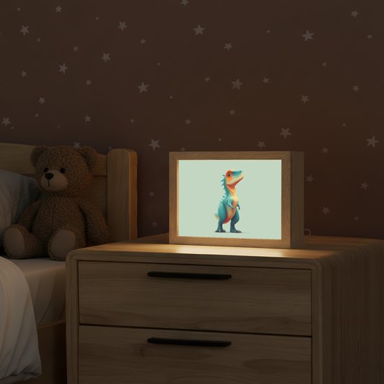 Nachtlampje 20x15 cm - Kinder lamp - Cartoon - Dino - Oranje - Stekels - Tafellamp kinderkamer - Slaapkamer lamp - Bedlamp kinderen - Kinderlampje stopcontact - Wandlamp babykamer - Nachtlampjes van Etrias — afbeelding 2