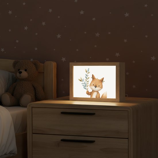 Nachtlampje 20x15 cm - Kinder lamp - Vos - Dier - Bosdieren - Tafellamp kinderkamer - Slaapkamer lamp - Bedlamp kinderen - Kinderlampje stopcontact - Wandlamp babykamer - Nachtlampjes van Merkloos — afbeelding 2