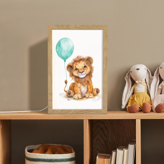 Nachtlampje 20x30 cm - Kinder lamp - Leeuw - Baby dier - Blauwe ballon - Tafellamp kinderkamer - Slaapkamer lamp - Bedlamp kinderen - Kinderlampje stopcontact - Wandlamp babykamer - Nachtlampjes van QAZQA — afbeelding 3