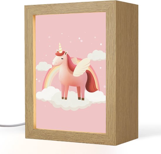 Nachtlampje 15x20 cm - Kinder lampje - Eenhoorn - Vleugels - Roze - Regenboog - Tafellamp kinderkamer - Slaapkamer lamp - Bedlamp kinderen - Kinderlampje stopcontact - Wandlamp babykamer - Nachtlampjes