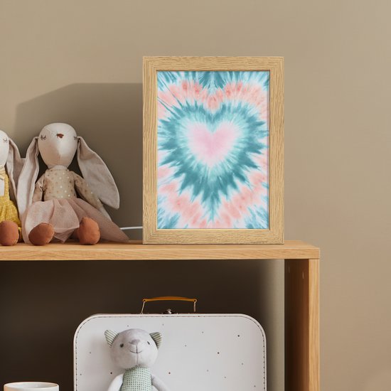 Nachtlampje 15x20 cm - Kinder lamp - Hartvormig - Tie dye - Pasteltinten - Lichtgroen - Tafellamp kinderkamer - Slaapkamer lamp - Bedlamp kinderen - Kinderlampje stopcontact - Wandlamp babykamer - Nachtlampjes van Merkloos — afbeelding 3