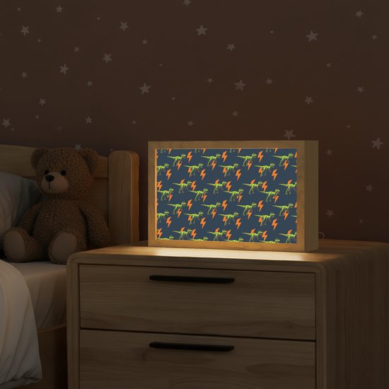 Nachtlampje 30x20 cm - Kinder lamp - Bliksemschichten - Oranje - Dinosaurussen - Tafellamp kinderkamer - Slaapkamer lamp - Bedlamp kinderen - Kinderlampje stopcontact - Wandlamp babykamer - Nachtlampjes van Merkloos — afbeelding 2