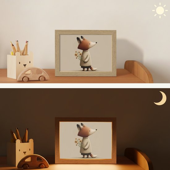 Nachtlampje 20x15 cm - Kinder lampje - Vos - Gele bloemen - Minimalistisch - Tafellamp kinderkamer - Slaapkamer lamp - Bedlamp kinderen - Kinderlampje stopcontact - Wandlamp babykamer - Nachtlampjes van Merkloos — afbeelding 4