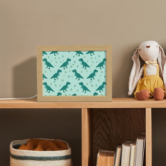 Nachtlampje 20x15 cm - Kinder lampje - Donkergroen - Dinosaurussen - Afdrukken - Bladeren - Tafellamp kinderkamer - Slaapkamer lamp - Bedlamp kinderen - Kinderlampje stopcontact - Wandlamp babykamer - Nachtlampjes van Merkloos — afbeelding 3
