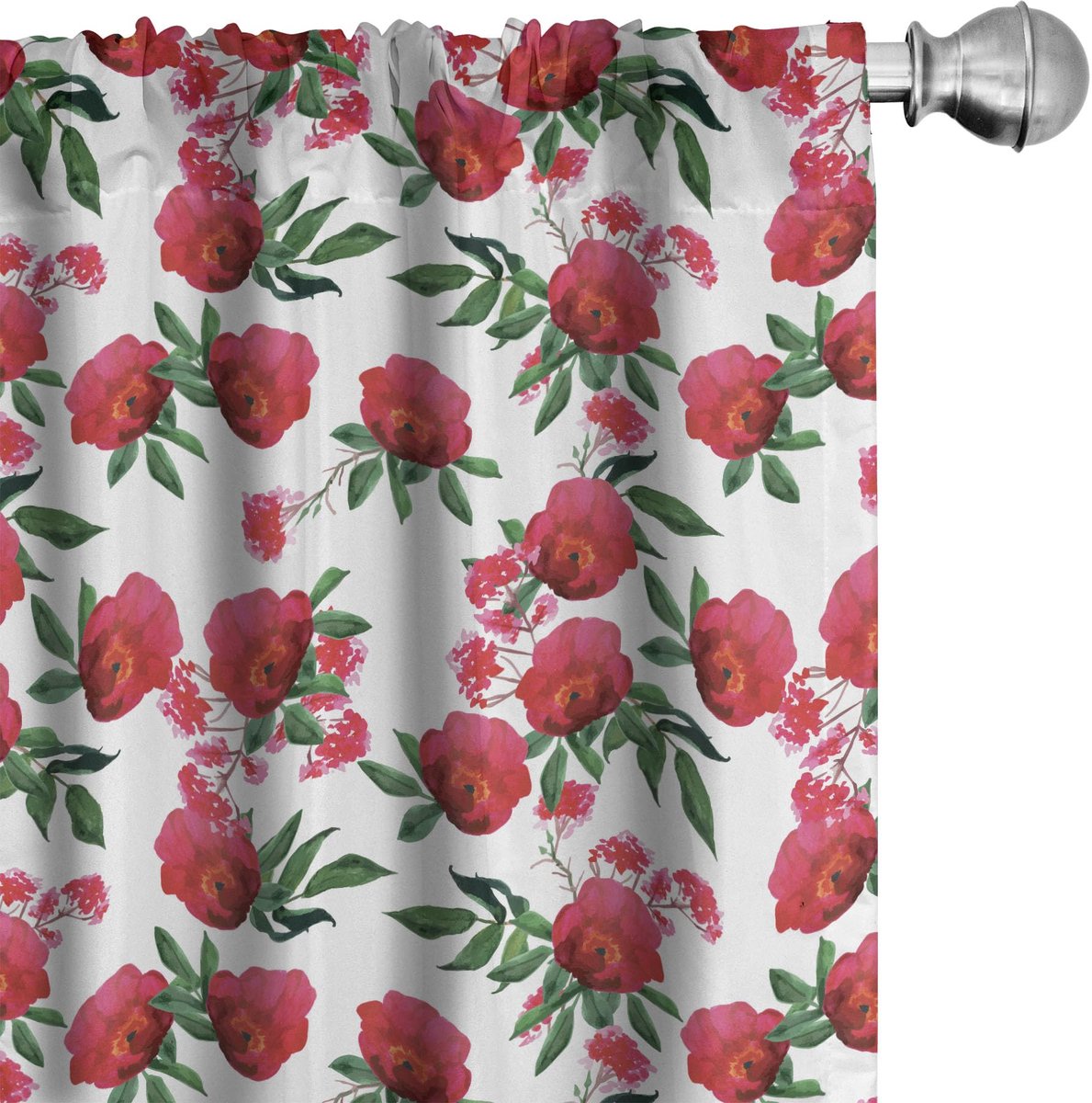 ABAKUHAUS Voorhangen – 2-delige set 75 x 245 cm – Aquarel Wilde Rozen – donker koraal en jadegroen Dunkle Koralle