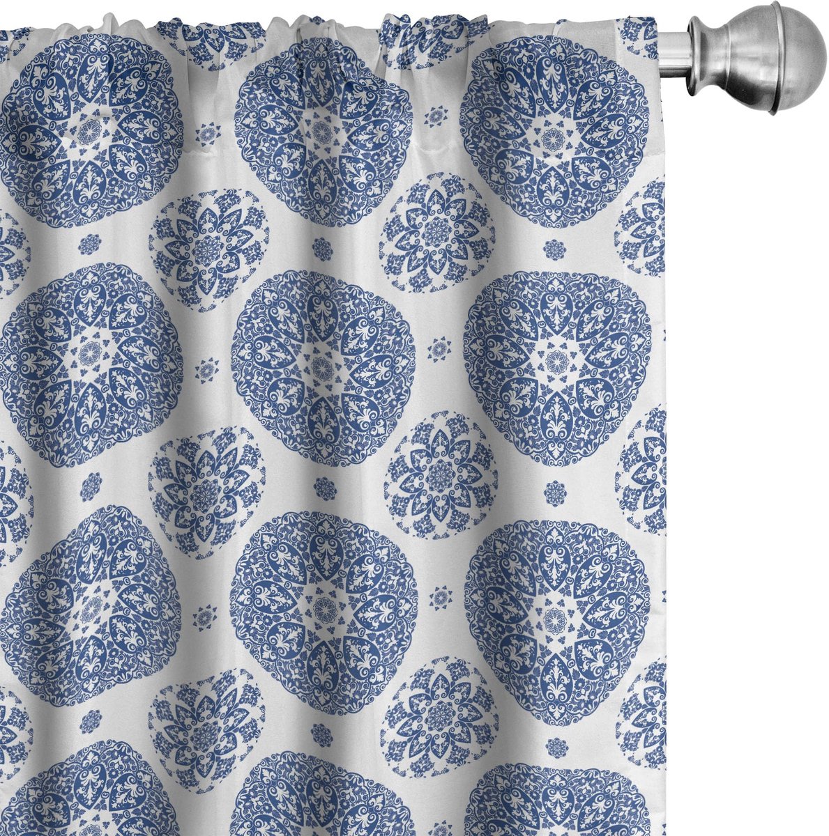 ABAKUHAUS Vintage-gordijnen – 2-delige set 75x175 cm – Blauw-wit microvezel