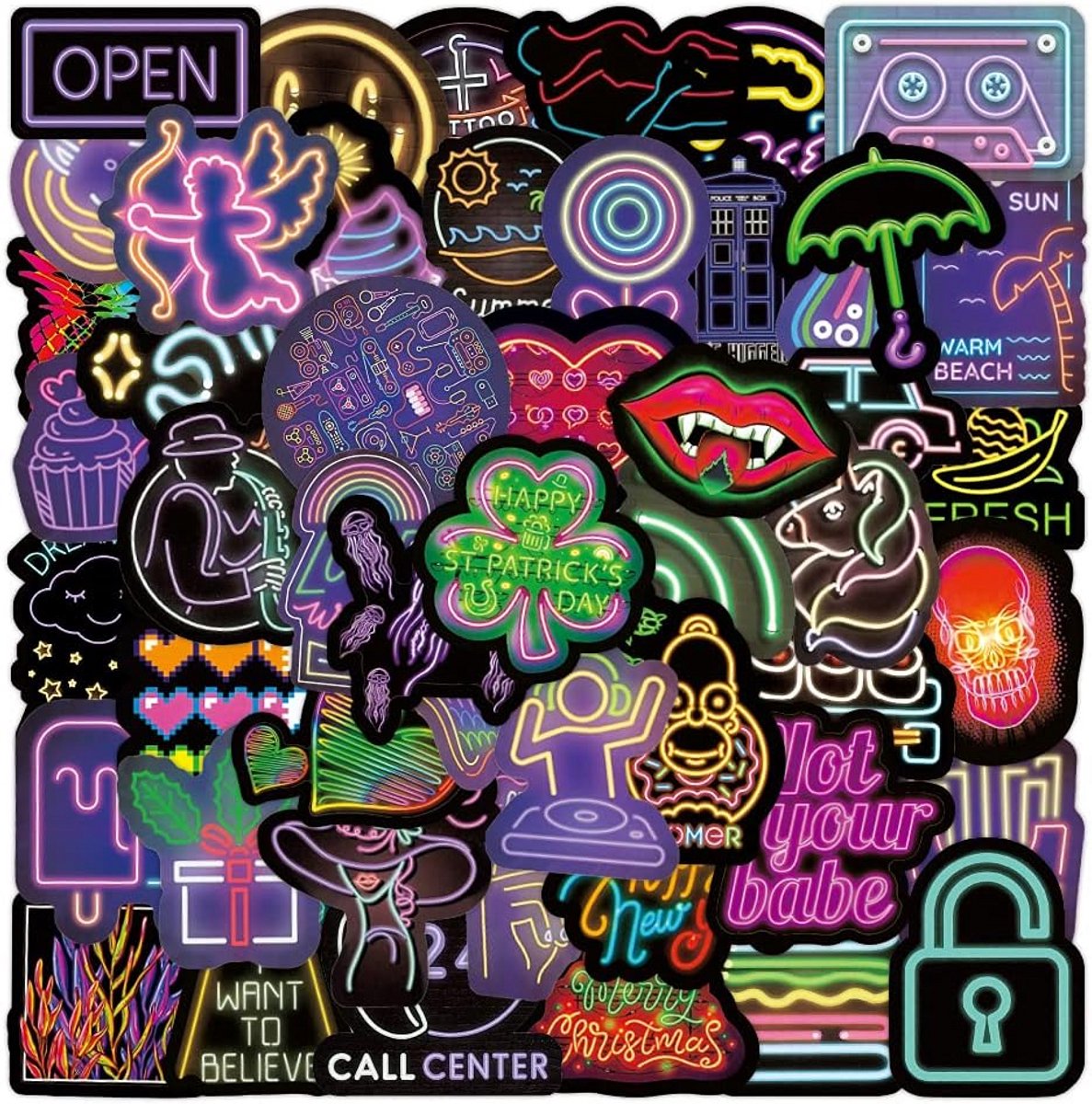 100 Stuks Neon Stickers Set - Waterdicht Vinyl voor Laptop, Waterfles, Telefoon en Bagage