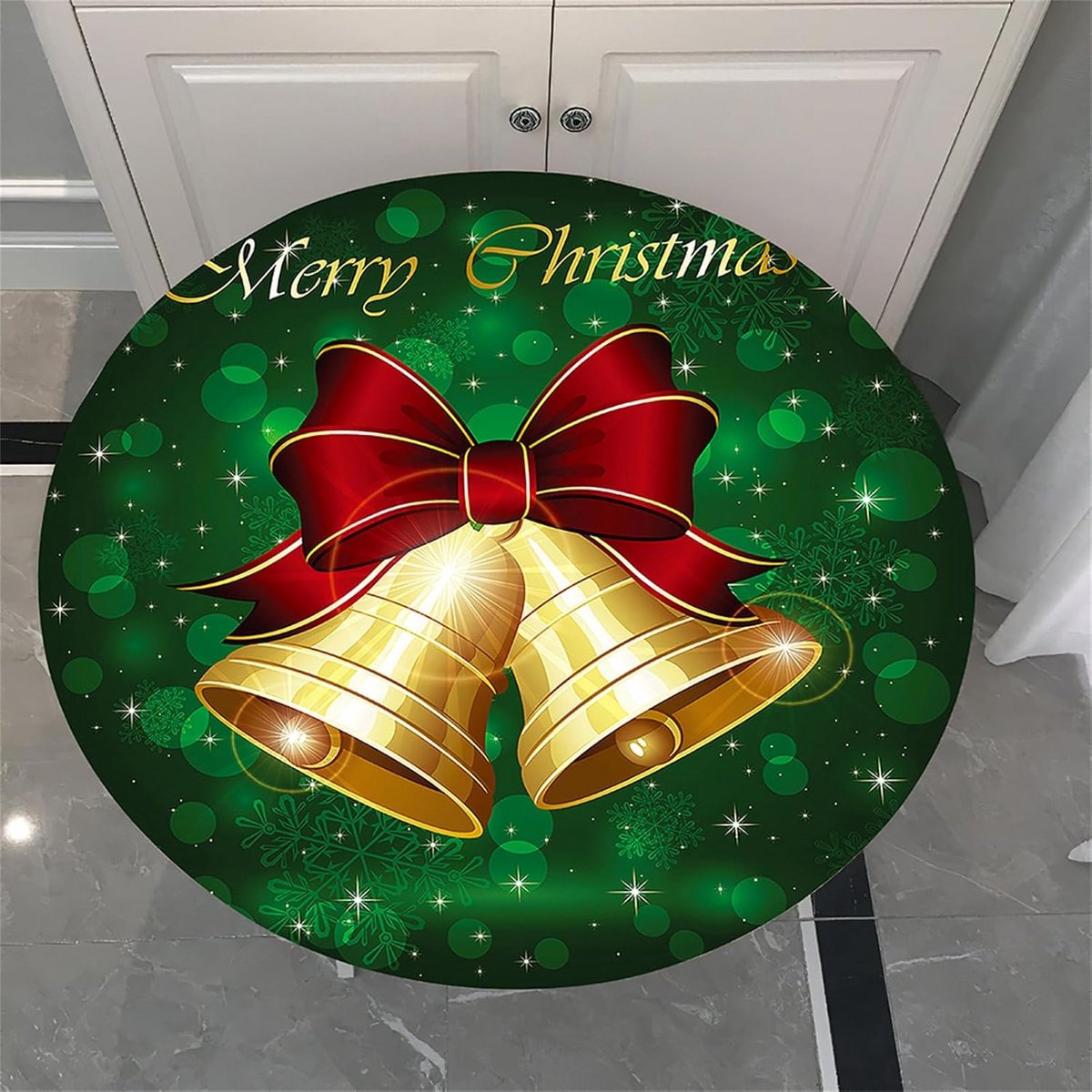Rond Tafelkleed 130 cm – Afveegbaar & Elastisch – Kerstpatroon – Geschikt voor Binnen & Buiten