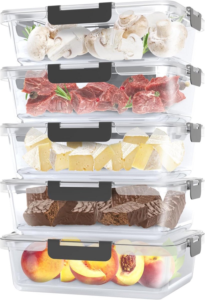 Set van 5 Glazen Voedselbewaarboxen met Deksel - Lekdicht en Ovenbestendig