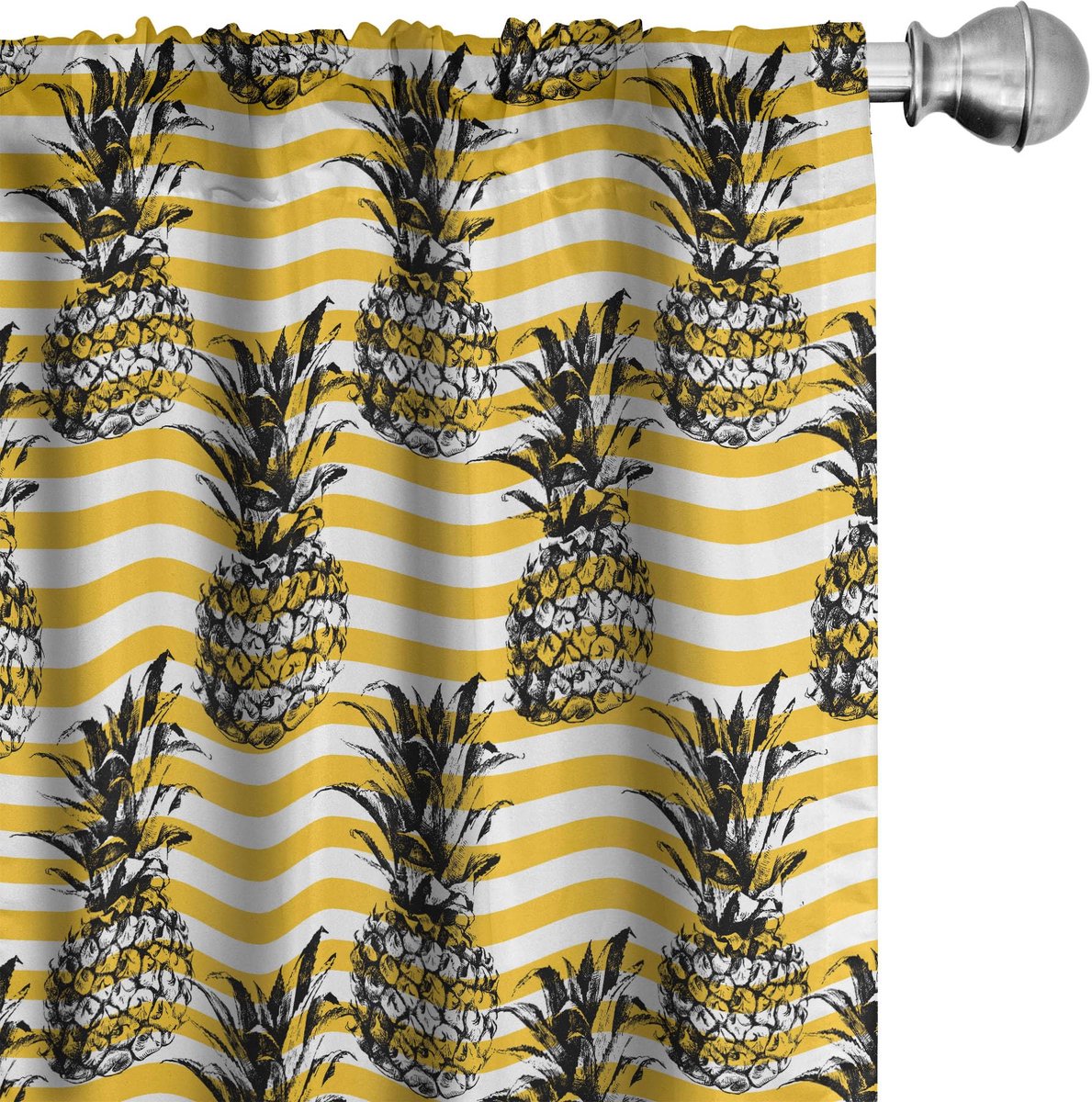 ABAKUHAUS Fruitgordijnen – 2-delig 75x175 cm – Ananas motief, Geel-Wit Aarde Geel Wit