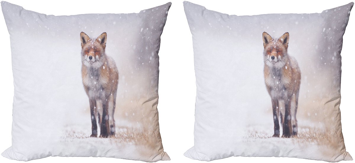 ABAKUHAUS Vos Decoratiekussen – Kussenhoes 2-pack – Bruin-Wit Bruin wit