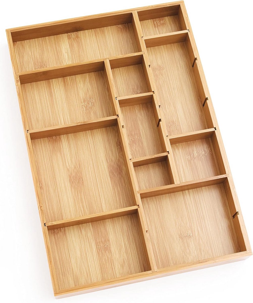 Verstelbare Bestekbak Bamboe Houten Lade Organizer