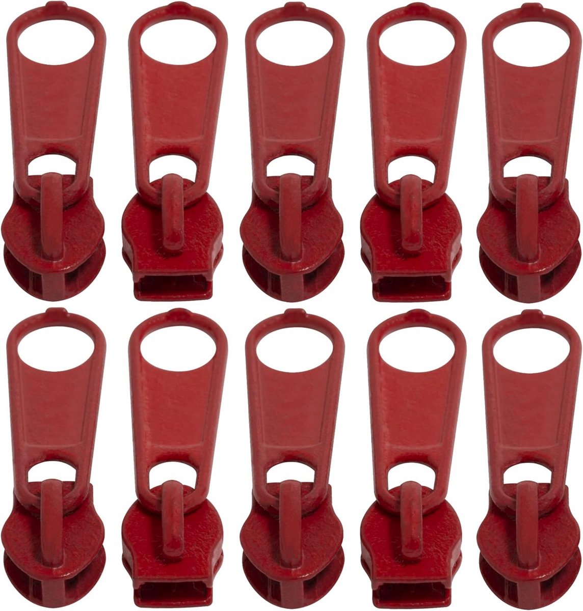 Set van 10 Rode Nylon Spiraalritssluitingen Nr. 3 - Losse Schuivers voor Reparatie