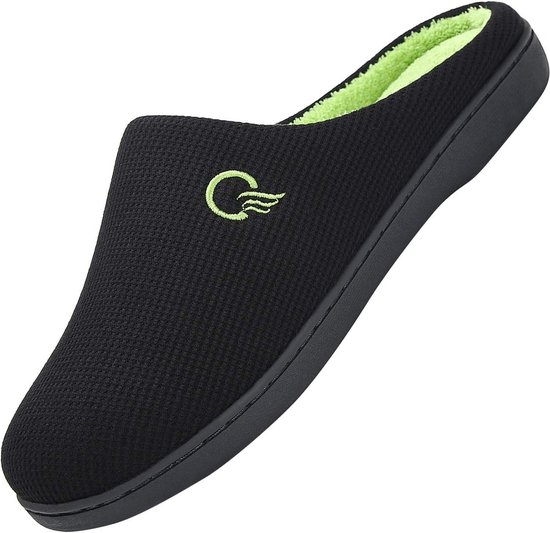 DAFENP Heren Pantoffels Winter Traagschuim Pluche Warm Gevoerd Antislip Voor Binnen en Buiten XZ1016-Black3-EU42/43