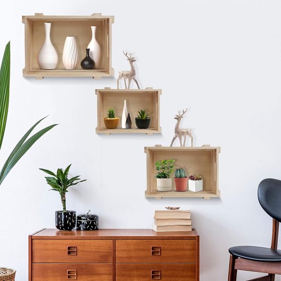Belle Vous Zwart Houten Opslag Kratten met Handvatten (Set 3) Small, Medium & Large Maat – Natuurlijk Rustiek Decoratief Houten Krat – Stapelbare Nest Huis Decor Doos – Vintage Platteland Display Mand
